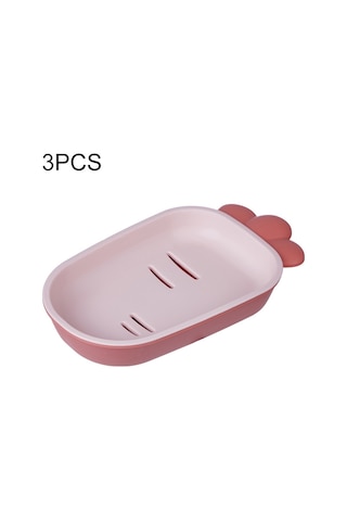 3 Adet Yaratıcı Sevimli Drenaj Çift Katmanlı Ev Tuvalet Sabun Kutusu Kapaklı Sabunluk Pembe