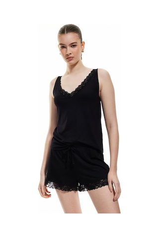 Koton Dantel Detaylı Kolsuz Viskon Atlet Pijama Üstü Siyah 5slk90045mk Siyah