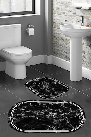 Eliana Home Dijital Baskı 2'li Banyo Paspas Takımı Lna5-ht795 100x60 Ve 60x50 Cm Siyah