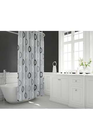 Gri Banyo Perdesi Tek Kanat Geometrik Desen Duş Perdesi Gri