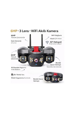 Apronx Apx-wp332 6mp 2.8mm-3.6mm Üç Kamera 22 Led Wifi Ptz