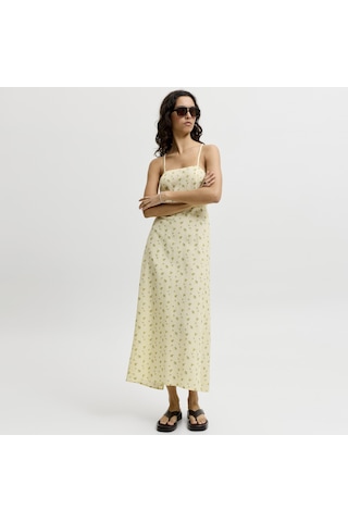 Jack & Jones Kadin Çapraz Baglama Detayli Kare Yaka Uzun Elbise - Annika - 12290702 Sunlight