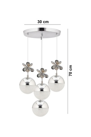 Kelebek 4'lü Gümüş Sarkıt 3 Renk Kademeli Ledli Kristal Taşlı Modern Led Avize Krom