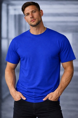 Herkesemoda Your Mint Yazı Detaylı Basic T-shirt Mavi