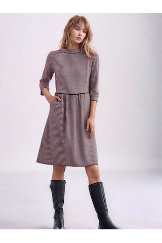 Kadın Degaje Yaka Uzun Kollu Cepli Büyük Beden Curve Şık Elbisesi Pembe