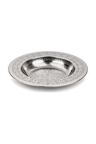 Binbir Trend 15 Cm Otantik Desenli Krom Çelik Yanaklı Derin Meze Ve Sunum Tabağı 1 Adet Gümüş