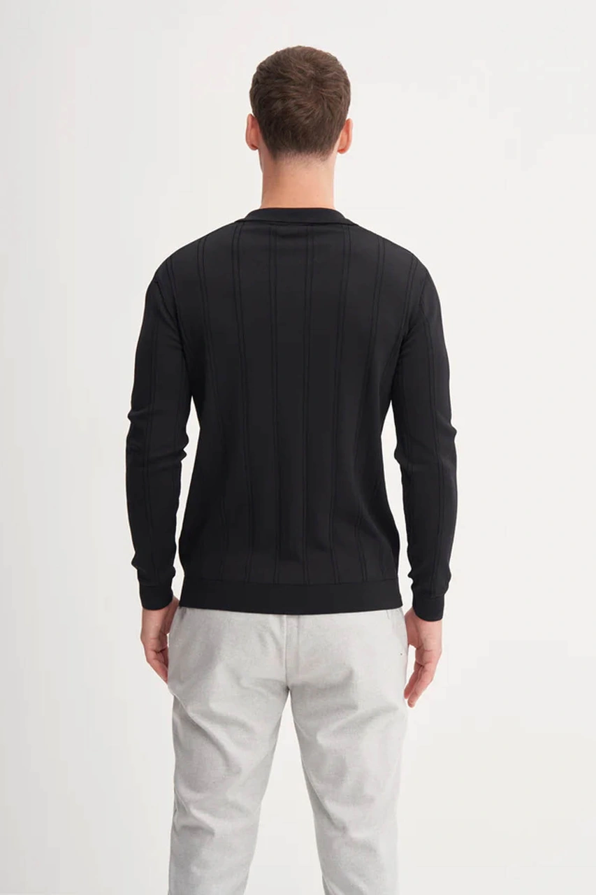 Cazador Slim Fit Rayon Karışımlı Premium Polo Yaka Siyah Erkek Kazak 33045 Siyah