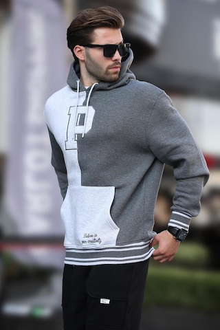 Madmext Antrasit Renk Bloklu Kapüşonlu Baskılı Erkek Sweatshirt 7078 Antrasit