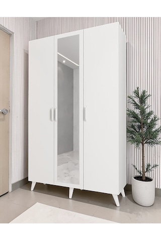 Alara Tamamı Mdf Aynalı Portmanto Vestiyer Ayakkabılık Beyaz 120 Cm - M4