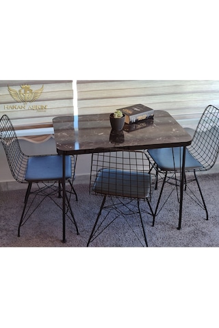 By Hakan Aşkın Siyah Metal Ayaklı 60x90 Cm Kalınlıklı Tek Masa Black Marblemutfak - Balkon - Çalışma Masası Black Marble / Siyah Mermer