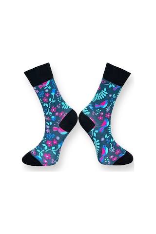 3'lü Unısex Doğa Temalı Kuş Ve Yaprak Tasarımlı Esnek Nem Alabilen Pamuklu Spor Soket Çoraplar Çok Renkli