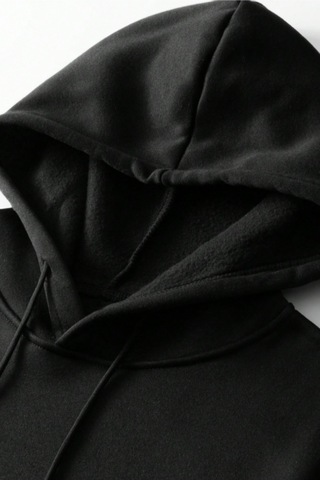 Tarz Cool Regular Kapüşonlu Sweatshirt Erkek Unisex 3 İplik Şardonlu %100 Pamuk Basic Hoodie Siyah