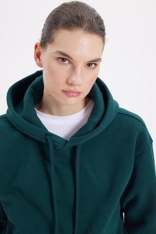 Tudors Kadın Oversize Geniş Kesim Pamuklu Yumuşak Dokulu İçi Polarlı Basic Yeşil Kapüşonlu Sweatshirt-42093 Yeşil2