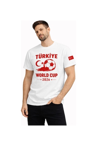 Novalisse Erkek Türkiye World Cup 2026 Baskılı Tişört Futbol Temalı Forma T-shirt - Beyaz Çoklu Renk