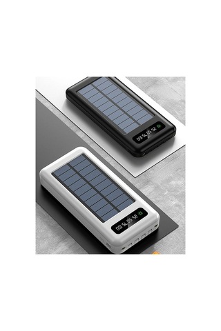 10000 Mah Powerbank Göstergeli Powerbank Solar Powerbank Güneş Enerjili Fenerli 4 Çıkışlı Beyaz