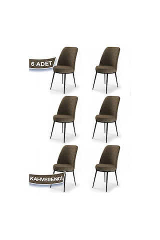 Canisa Concept Dexa Serisi, Üst Kalite Yemek Odası Sandalyesi, Metal Siyah Iskeletli, 6 Adet Kahve Sandalye Kahve Sandalye