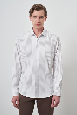 Morven Erkek Beyaz Trend Çizgili Slim Fit İtalyan Yaka Gömlek 25mc004050600 Beyaz Beyaz