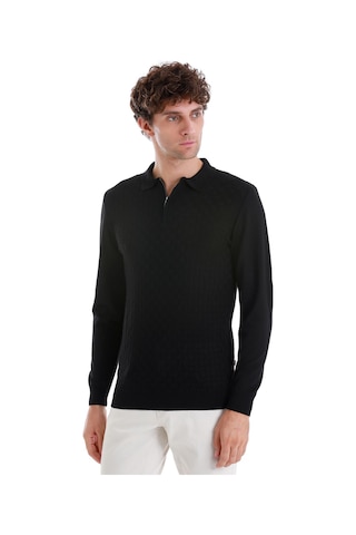 Hatemoğlu Siyah Regular Fit Jakarlı Polo Yaka Yünlü Triko Kazak 34202023a003 002 Siyah