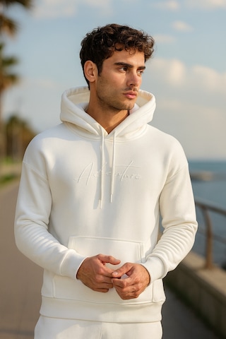 Oversize Ekru Renk Kapüşonlu Eşofman Takımı-1665 Ekru