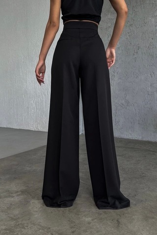 Defymoda Üç Düğme Detayli Palazzo Pantolon Siyah