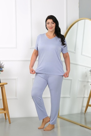 Akbeniz Kadın Büyük Beden Kısa Kol Penye Pijama Takımı Lila 202405-lila Lila