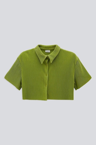 (KIDS GIRL) PLİSELİ KISA KOL GÖMLEK Yeşil