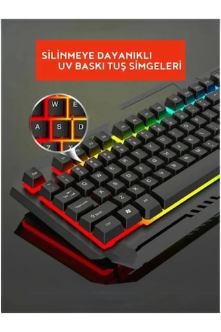 Miaxtreme Siyah Usb Gökkuşağı Zemin Aydınlatmalı Q Klavye + Mouse Set Bkb9