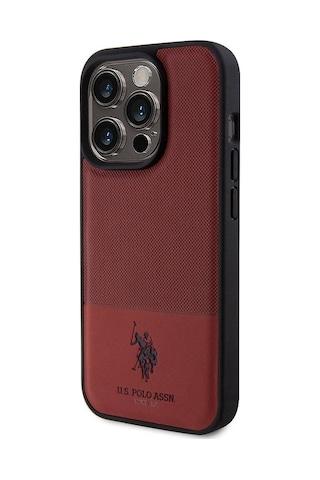 Apple iPhone Uyumlu 15 Pro Kılıf U.s. Polo Assn. Lisanslı Suni Deri Arka Yüzey Baskı Logolu Örgü Desenli Kapak - Lacivert