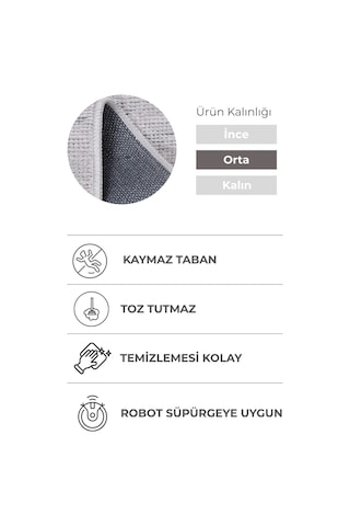 Azra Oval Gri Halı Kaymaz Taban, Yumuşak Dokulu Antre Ve Mutfak Kilimi
