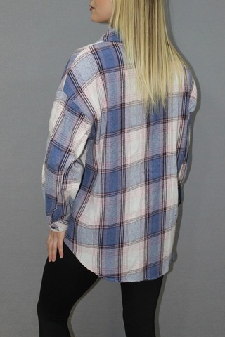 Saklımoda Oversize Ekose Gömlek Mavi - 4686.140 Çok Renkli