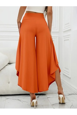 Kadın Yüksek Belli Geniş Paçalı Yanlardan Açık Sandy Pantolon Turuncu