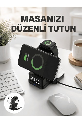 Kablosuz Şarjlı Dijital Masa Saati 3 Parlaklık Seviyeli Led, Hı Diğer