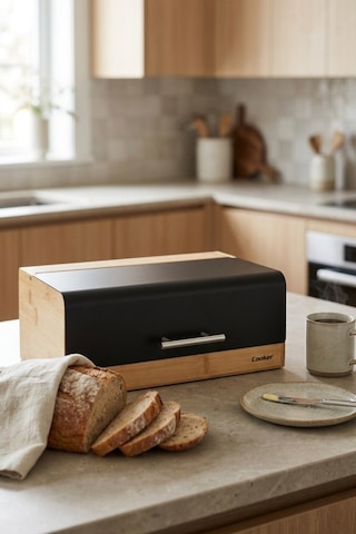 Cooker Viona Metal Kapaklı Bambu Ekmek Kutusu Ckr4540 Siyah