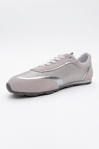 Luvishoes Luvi Shoes Bonia Beyaz Süet Gümüş Taşlı Hakiki Deri Kadın Spor Ayakkabı Beyaz