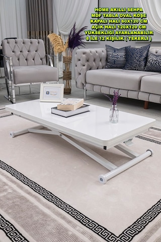 Sehpam Akıllı Home Üst Tabla Mdf Beyaz Oval Köşe Alt Beyaz Beyaz - Beyaz