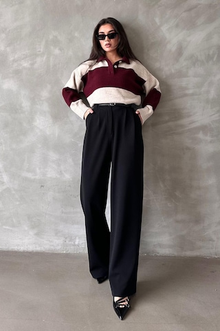 Madmext Siyah Çift Pileli Kemerli Pantolon Mg2330 Siyah