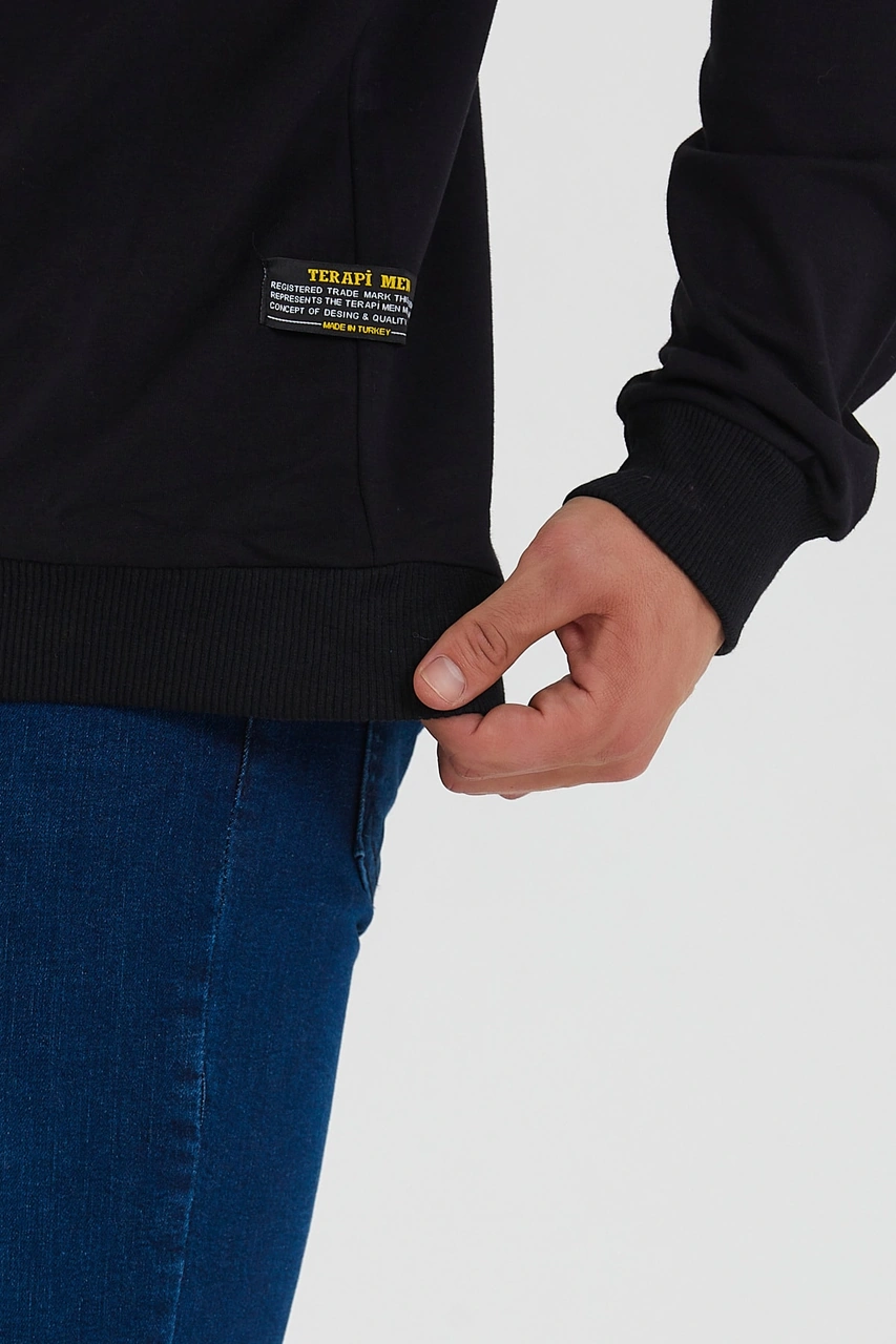 Veaven Erkek Siyah Bisiklet Yaka Slim Fit Sweatshirt Siyah