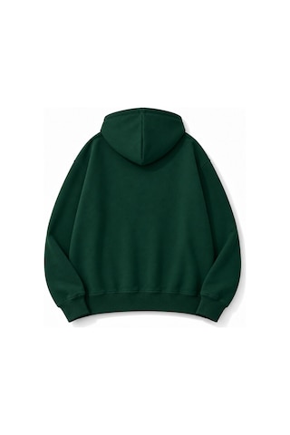 Herkesemoda Stay Wild Baskılı Kanguru Cepli Oversize Sweatshirt Yeşil