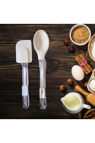 Baroness Silikon 2 Parça Spatula Kaşık Seti Beyaz