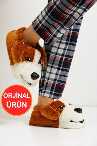 Devida Yumuşak Taban Sevimli Köpek Kadın Panduf Kahverengi