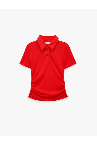 Koton Modal Kumaş Düğmeli Kısa Kollu Drapeli Polo Yaka Tişört Kırmızı 7wal10186ık