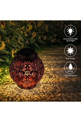 Tenfowee Güneş Enerjili Dış Mekan Demir Açık Desenli Askı Lambası - Ip55 Su Geçirmez Bahçe Dekoratif Işık