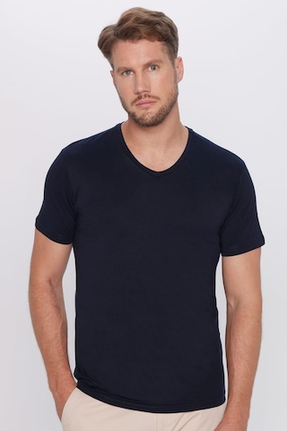 Tudors Erkek Slim Fit Dar Kesim %100 Pamuk Yumuşak Dokulu Lacivert V Yaka Tişört-32121 Lacivert