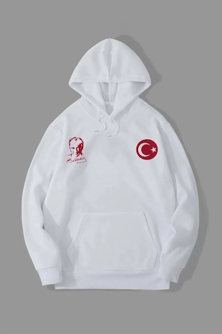 10 Kasıma Özel Üç İplik Kapşonlu Baskılı Sweatshirt - Beyaz 001 10 Kasıma Özel Üç İplik Kapşonlu Baskılı Sweatshirt - Beyaz 001