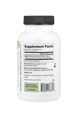 Nutrabio, Ksm-66 , As-hw-aga-ndha, 60 Capsules 600 Mg Per Capsule