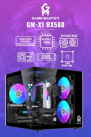 Game Master GM-X1 R5-5500 16 GB 512 GB M.2 8 GB RX580 Free Dos Masaüstü Oyuncu Bilgisayarı