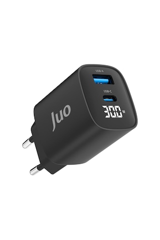 Juo 30W Gan Led Ekranlı Type-c + Usb-a Hızlı Şarj Cihazı Android & Apple Uyumlu iPhone Şarj Aleti