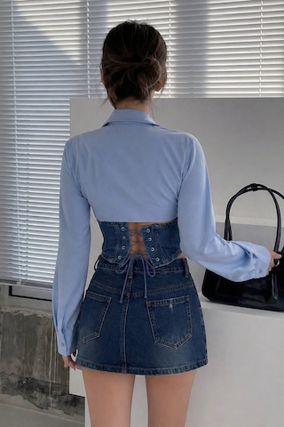 Tarz Cool Kadın Kot Korse Detaylı Özel Tasarım Slim Gömlek Mavi