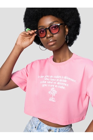 Long Crop Kadın Tshirt K.kol Pembe