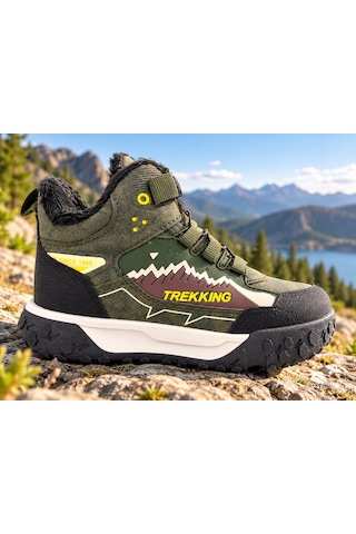 Tutınom Çocuk Mekanizma Bağcıklı Sportif Tasarım İçi Tüylü Outdoor Trekking Bot Haki